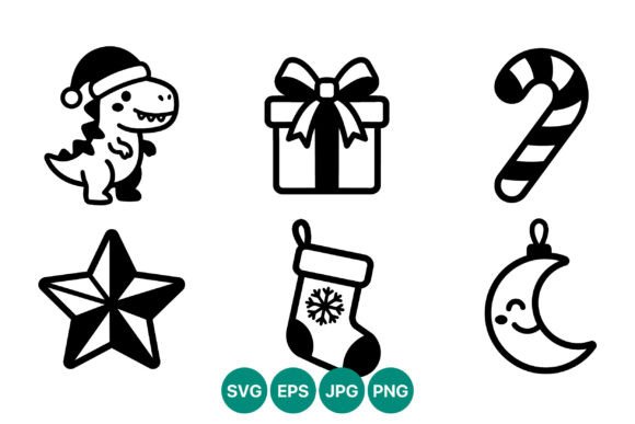 Black and White Holiday Dino: A Versatile Graphics Set