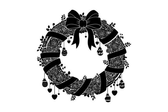 Black and White Silhouette Christmas Wre: A Versatile Graphics Illustration