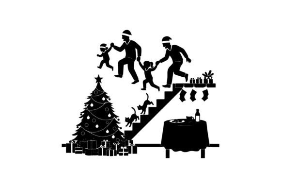 Christmas Silhouette of Family Running U: A Versatile Graphics Asset