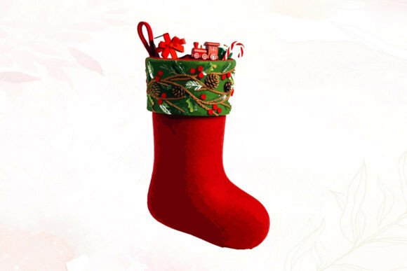Christmas Stocking with Gifts and Train: A Charming Graphic for Creative Projects