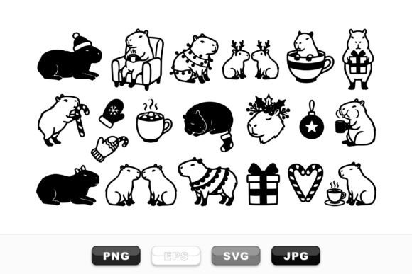 Cozy Winter Capybara Clipart Set: A Festive Graphics Must-Have