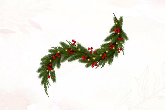 Curved Christmas Pine Branch with Red Be: A Versatile Graphic