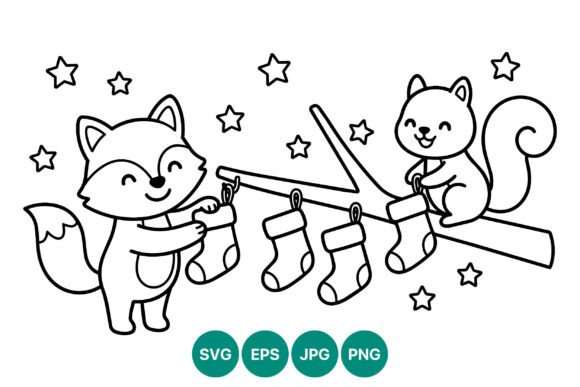 Cute Fox and Squirrel Illustrations for Holiday Graphics