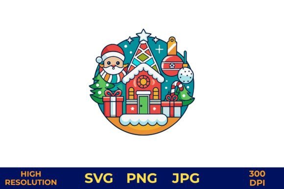 Festive Holiday House with Santa: A Perfect Graphic for Local Brands