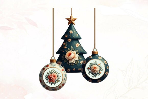 Floral Christmas Tree and Baubles: A Versatile Graphic for Creative Projects