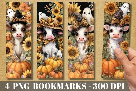 Halloween Ghost Pumpkin Cow Bookmark PNG: A Graphic Design Asset for Creative Projects