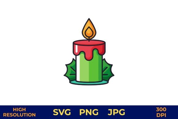 Holiday Candle with Green Holly: A Festive Graphics Asset