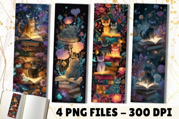 Magical Fantasy Cat Reader Bookmark: A Charming Illustration for Creative Projects