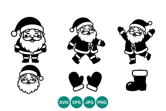 Merry Santa Claus Black White Vector Set for Graphics