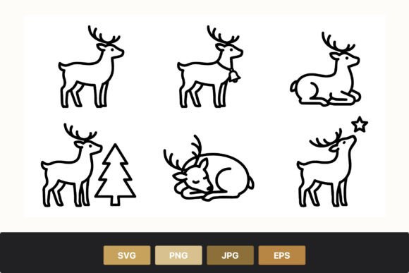 Reindeer Black White Outline Icons: A Must for Festive Graphics
