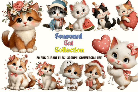 Seasonal Cat Collection: Adorable Graphics for Creative Sellers