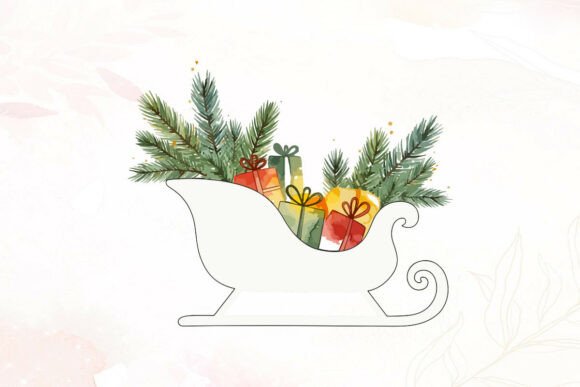 Watercolor Christmas Sleigh with Gifts: A Charming Graphic