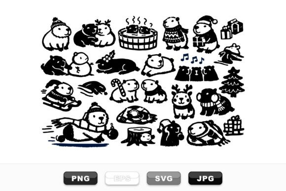 Winter Capybara Holiday Clipart: Perfect for Festive Graphics